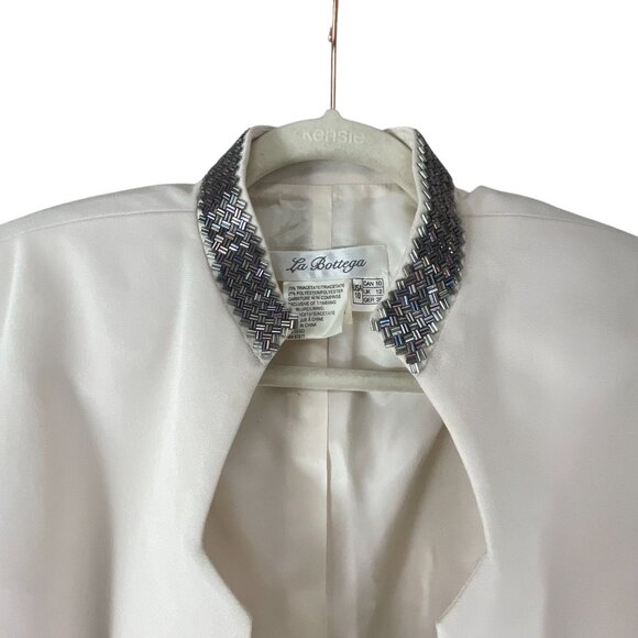 La Bottega Women's Ivory Blazer With Beaded Collar Cuffs Size 10 Dressy Evening - Picture 5 of 9